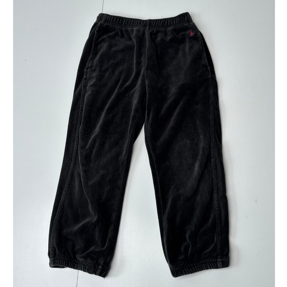 Polo Ralph Lauren Kids Black Velour Jogger Sweatpants Size 5 Red Pony Logo